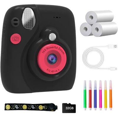 Uqezagpa Appareil photo numérique instantané pour enfants 1080p 32 Go de stockage durable Design sans danger pour les enfants Fonction d'impression instantanée Impression enfants Uqezagpa Appareil photo numérique instantané pour enfants 1080p 32 Go de stockage durable Design sans danger pour les enfants Fonction d'impression instantanée Impression enfants
