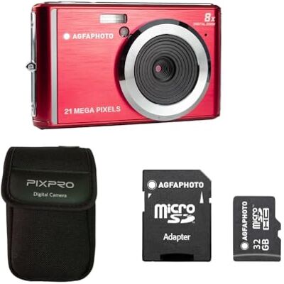 AgfaPhoto Realishot DC5200 – Appareil Photo Numérique Compact 21 MP avec Capteur CMOS, Écran LCD 2,4", Zoom Digital 8×, Vidéo HD 720p + Carte SD 32 Go + Étui de Protection – Rouge AgfaPhoto Realishot DC5200 – Appareil Photo Numérique Compact 21 MP avec Capteur CMOS, Écran LCD 2,4", Zoom Digital 8×, Vidéo HD 720p + Carte SD 32 Go + Étui de Protection – Rouge
