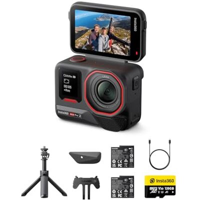 Insta360 Ace Pro 2 Get-Set Bundle Double batterie – Caméra d'action étanche 8K co-conçue avec Leica, capteur 1/1,3", double puce AI, faible luminosité, audio supérieur, écran rabattable et édition IA Insta360 Ace Pro 2 Get-Set Bundle Double batterie – Caméra d'action étanche 8K co-conçue avec Leica, capteur 1/1,3", double puce AI, faible luminosité, audio supérieur, écran rabattable et édition IA