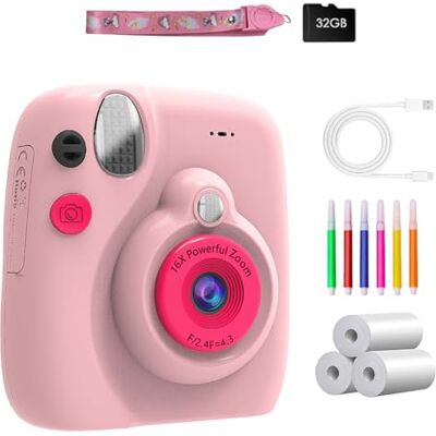 Uqezagpa Appareil photo numérique instantané pour enfants 1080p 32 Go de stockage durable Design sans danger pour les enfants Fonction d'impression instantanée Impression enfants Uqezagpa Appareil photo numérique instantané pour enfants 1080p 32 Go de stockage durable Design sans danger pour les enfants Fonction d'impression instantanée Impression enfants
