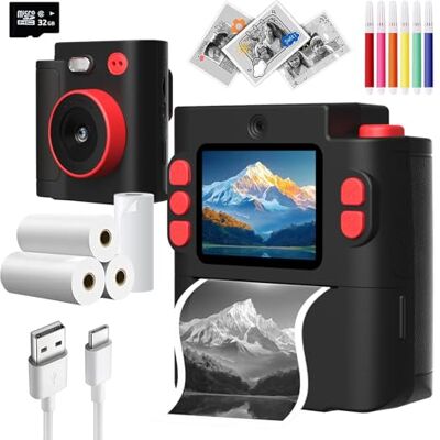 Wembley Appareil photo à impression instantanée pour enfants avec double objectif, 48 MP, HD 1080p, écran IPS 2,4", zoom 16x, carte SD 32 Go, impression thermique, 6 stylos, 4 rouleaux, USB Type-C Wembley Appareil photo à impression instantanée pour enfants avec double objectif, 48 MP, HD 1080p, écran IPS 2,4", zoom 16x, carte SD 32 Go, impression thermique, 6 stylos, 4 rouleaux, USB Type-C