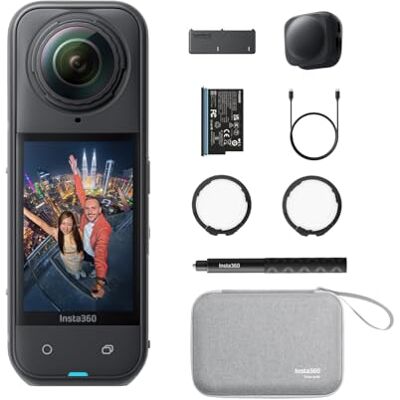 Insta360 X5 Pack Essentiels caméra d'action 360° 8K étanche, Basse lumière de Pointe, Perche à Selfie Invisible, objectifs Robustes et remplaçables, 3h d'autonomie, Pare-Vent intégré, stabilisation Insta360 X5 Pack Essentiels caméra d'action 360° 8K étanche, Basse lumière de Pointe, Perche à Selfie Invisible, objectifs Robustes et remplaçables, 3h d'autonomie, Pare-Vent intégré, stabilisation