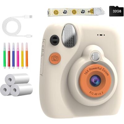 Uqezagpa Appareil photo numérique instantané pour enfants 1080p 32 Go de stockage durable Design sans danger pour les enfants Fonction d'impression instantanée Impression enfants Uqezagpa Appareil photo numérique instantané pour enfants 1080p 32 Go de stockage durable Design sans danger pour les enfants Fonction d'impression instantanée Impression enfants