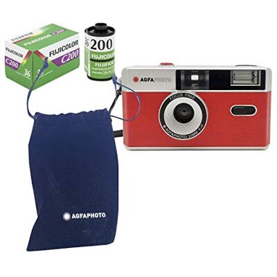 AgfaPhoto Appareil photo analogique 35 mm rouge + film couleur + batterie AgfaPhoto Appareil photo analogique 35 mm rouge + film couleur + batterie