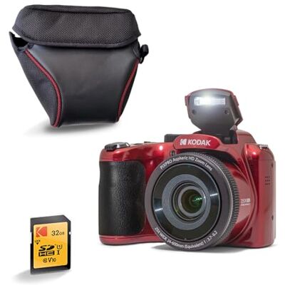 Kodak Pixpro AZ255 Appareil Photo Bridge 16 MP avec Zoom Optique 25x + Étui de Protection + Carte SD 32 Go – Vidéo Full HD 1080p, Grand Angle 24 mm, Stabilisateur, Écran LCD 3" – Rouge Kodak Pixpro AZ255 Appareil Photo Bridge 16 MP avec Zoom Optique 25x + Étui de Protection + Carte SD 32 Go – Vidéo Full HD 1080p, Grand Angle 24 mm, Stabilisateur, Écran LCD 3" – Rouge