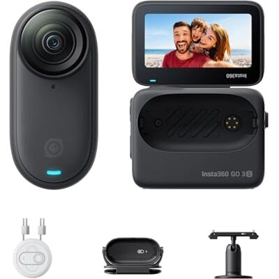 Insta360 GO 3S Petite caméra de vlogging portable 4K 128 Go, point de vue mains libres, montage n'importe où, stabilisation, autonomie de 140 min, étanche à 10 m, édition IA, noir, pour Vlog, voyage Insta360 GO 3S Petite caméra de vlogging portable 4K 128 Go, point de vue mains libres, montage n'importe où, stabilisation, autonomie de 140 min, étanche à 10 m, édition IA, noir, pour Vlog, voyage