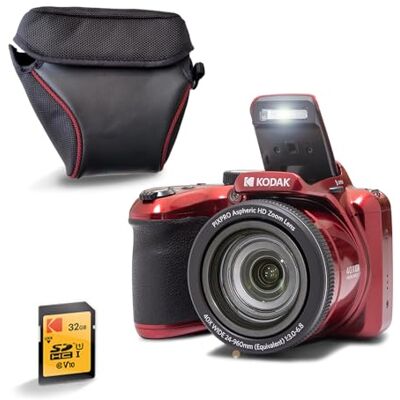 Kodak Pixpro AZ405 Appareil Photo Bridge 20MP – Zoom Optique 40X, Grand Angle 24mm, Vidéo Full HD 1080p, Stabilisation OIS, Écran LCD 3", SD 32GB + Housse, Piles AA – Rouge Kodak Pixpro AZ405 Appareil Photo Bridge 20MP – Zoom Optique 40X, Grand Angle 24mm, Vidéo Full HD 1080p, Stabilisation OIS, Écran LCD 3", SD 32GB + Housse, Piles AA – Rouge