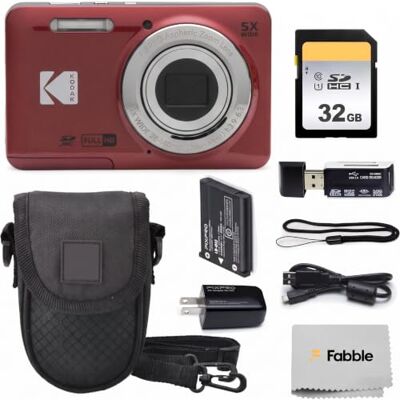 Kodak PIXPRO FZ55 Appareil photo numérique compact avec zoom Rouge Zoom optique 5x, 16 MP, objectif grand angle 28 mm, vidéo Full HD 1080p, avec carte SD 32 Go, étui pour appareil photo et Kodak PIXPRO FZ55 Appareil photo numérique compact avec zoom Rouge Zoom optique 5x, 16 MP, objectif grand angle 28 mm, vidéo Full HD 1080p, avec carte SD 32 Go, étui pour appareil photo et