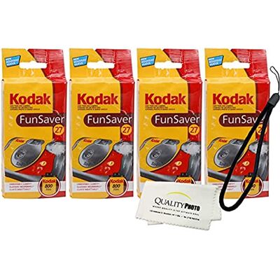 Kodak FunSaver Flash 800 ASA 27 Exp Lot de 4 flash à usage unique 35 mm (chiffon et sangle d'appareil photo inclus) Kodak FunSaver Flash 800 ASA 27 Exp Lot de 4 flash à usage unique 35 mm (chiffon et sangle d'appareil photo inclus)