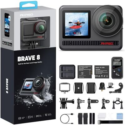 AKASO Brave 8 4K60FPS Caméra d'action 48 MP étanche avec stabilisation super lisse, écran tactile, zoom 5x, télécommande Slo-mo 8X avec accessoires de casque AKASO Brave 8 4K60FPS Caméra d'action 48 MP étanche avec stabilisation super lisse, écran tactile, zoom 5x, télécommande Slo-mo 8X avec accessoires de casque