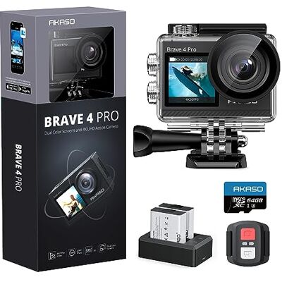 AKASO Brave 4 Pro Action Cam 4K30FPS 20MP avec carte mémoire U3 64 Go 40 m Caméra sous-marine Ultra HD Écran tactile 170 ° Grand angle Stabilisation de la glace Zoom 5X Télécommande 2,4 G et 2 AKASO Brave 4 Pro Action Cam 4K30FPS 20MP avec carte mémoire U3 64 Go 40 m Caméra sous-marine Ultra HD Écran tactile 170 ° Grand angle Stabilisation de la glace Zoom 5X Télécommande 2,4 G et 2