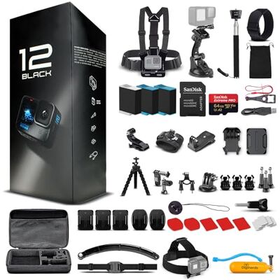 GoPro Go Pro HERO12 Caméra d'action + carte 64 Go, kit d'accessoires 50 pièces et 2 piles GoPro Go Pro HERO12 Caméra d'action + carte 64 Go, kit d'accessoires 50 pièces et 2 piles