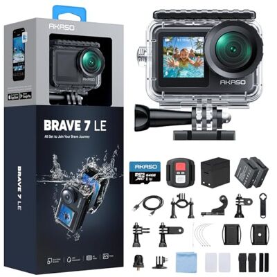 AKASO Brave 7 LE Action Cam 4k30FPS 20MP avec carte mémoire U3 64 Go Caméra sous-marine IPX7 étanche EIS 2.0 Caméra tactile Double écran 40 m WiFi AKASO Brave 7 LE Action Cam 4k30FPS 20MP avec carte mémoire U3 64 Go Caméra sous-marine IPX7 étanche EIS 2.0 Caméra tactile Double écran 40 m WiFi