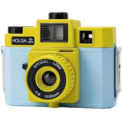 Holga Lomo 120GCFN Appareil photo moyen format avec lentille en verre et flash Bleu/jaune Holga Lomo 120GCFN Appareil photo moyen format avec lentille en verre et flash Bleu/jaune