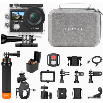 AKASO Brave 4 Caméra d'action avec poignée flottante étanche et sac de transport – Caméra sous-marine 4K30 20 MP Ultra HD EIS 40 m Zoom 5x double écran avec casque et kit d'accessoires de vélo AKASO Brave 4 Caméra d'action avec poignée flottante étanche et sac de transport – Caméra sous-marine 4K30 20 MP Ultra HD EIS 40 m Zoom 5x double écran avec casque et kit d'accessoires de vélo