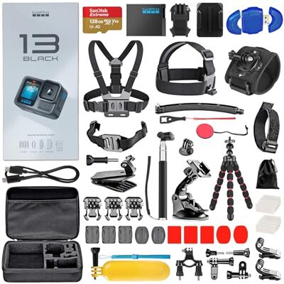 GoPro HERO13 (Hero 13) Caméra d'action étanche avec Photos 5,3 K, 27 MP, Diffusion en Direct, Webcam, stabilisation + Carte de 128 Go, Lecteur de Cartes, kit d'accessoires de 50 pièces GoPro HERO13 (Hero 13) Caméra d'action étanche avec Photos 5,3 K, 27 MP, Diffusion en Direct, Webcam, stabilisation + Carte de 128 Go, Lecteur de Cartes, kit d'accessoires de 50 pièces