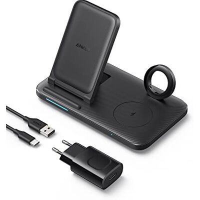 Anker Station de charge sans fil pliable 3 en 1 avec bloc d'alimentation, chargeur sans fil 335, pour iPhone 15, AirPods Pro, Apple Watch 1-6 (compatible avec câble USB-A d'origine de 1 m, non inclus) Anker Station de charge sans fil pliable 3 en 1 avec bloc d'alimentation, chargeur sans fil 335, pour iPhone 15, AirPods Pro, Apple Watch 1-6 (compatible avec câble USB-A d'origine de 1 m, non inclus)