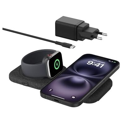 Belkin BoostCharge Pro Station de Recharge aimantée 2-en-1 portable, Chargeur Qi2 compatible MagSafe, pliable, chargeur sans fil certifié, pour iPhone 17, Air, Pixelsnap, Apple Watch 11, AirPods Belkin BoostCharge Pro Station de Recharge aimantée 2-en-1 portable, Chargeur Qi2 compatible MagSafe, pliable, chargeur sans fil certifié, pour iPhone 17, Air, Pixelsnap, Apple Watch 11, AirPods