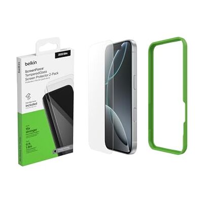 Belkin ScreenForce TemperedGlass Protection d'écran pour iPhone Air, Vitre Protection Écran Contre Les Rayures, Support Easy Align Inclus, Pose Sans Bulle D'Air, Verre Recyclé, Dureté 9H, Pack De 2 Belkin ScreenForce TemperedGlass Protection d'écran pour iPhone Air, Vitre Protection Écran Contre Les Rayures, Support Easy Align Inclus, Pose Sans Bulle D'Air, Verre Recyclé, Dureté 9H, Pack De 2