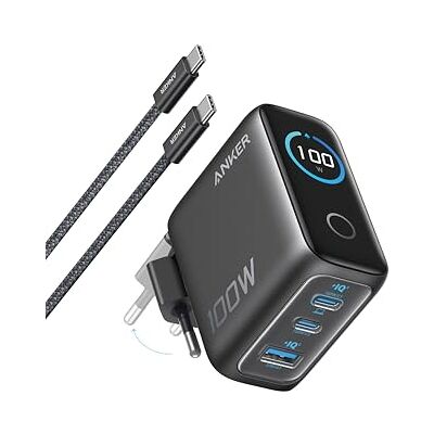 Anker Chargeur USB C 100W Max 3 Ports, Adaptateur Mural GaN et Ultra-Compact, écran Intelligent et Contrôle Tactile, pour MacBook, iPad, iPhone séries 17 16 15 et Plus Anker Chargeur USB C 100W Max 3 Ports, Adaptateur Mural GaN et Ultra-Compact, écran Intelligent et Contrôle Tactile, pour MacBook, iPad, iPhone séries 17 16 15 et Plus