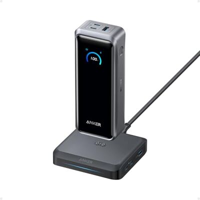 Anker Batterie externe Prime avec base de charge, chargeur 26 250 mAh avec sortie 300 W pour 6 appareils, charge bilatérale, autorisée en avion, application, pour MacBook, iPhone 17/16, et plus Anker Batterie externe Prime avec base de charge, chargeur 26 250 mAh avec sortie 300 W pour 6 appareils, charge bilatérale, autorisée en avion, application, pour MacBook, iPhone 17/16, et plus