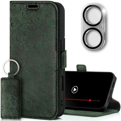 SURAZO Étui de protection fin magnétique pour Apple iPhone 16 Plus En cuir véritable Pliable Avec compartiment pour cartes, protection RFID, protection de l'appareil photo Motif Étui à rabat SURAZO Étui de protection fin magnétique pour Apple iPhone 16 Plus En cuir véritable Pliable Avec compartiment pour cartes, protection RFID, protection de l'appareil photo Motif Étui à rabat
