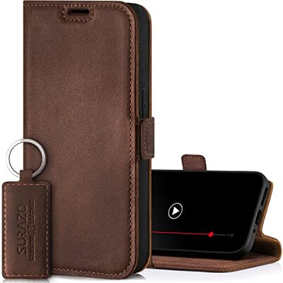 SURAZO Étui de protection fin magnétique pour Samsung Galaxy M54 En cuir véritable Avec compartiment pour cartes, protection RFID À rabat En cuir (marron noire) SURAZO Étui de protection fin magnétique pour Samsung Galaxy M54 En cuir véritable Avec compartiment pour cartes, protection RFID À rabat En cuir (marron noire)