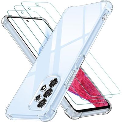 ivoler Coque pour Samsung Galaxy A53 5G avec 3 Pièces Protection Écran en Verre Trempé, Transparent Étui de Protection en Silicone Antichoc, Clair Mince Souple TPU Bumper Housse ivoler Coque pour Samsung Galaxy A53 5G avec 3 Pièces Protection Écran en Verre Trempé, Transparent Étui de Protection en Silicone Antichoc, Clair Mince Souple TPU Bumper Housse