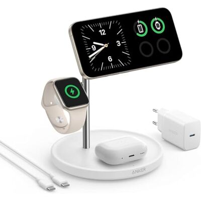 Anker MagGo Chargeur Induction iPhone 3 en 1 15W Compatible MagSafe et Certifié Qi2, Socle de Recharge à Induction pour iPhone Séries 16/15/14/13, AirPods, Apple Watch(Chargeur et câble USB C Inclus) Anker MagGo Chargeur Induction iPhone 3 en 1 15W Compatible MagSafe et Certifié Qi2, Socle de Recharge à Induction pour iPhone Séries 16/15/14/13, AirPods, Apple Watch(Chargeur et câble USB C Inclus)