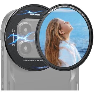 NEEWER Set de filtre noir diffusion 1/4 magnétique de 67 mm, multicouche HD avec adaptateur backplate pour filtre magnétique, compatible avec iPhone 16 Pro/16 Pro Max Phone Cage Video Rig (PA073/PA074 NEEWER Set de filtre noir diffusion 1/4 magnétique de 67 mm, multicouche HD avec adaptateur backplate pour filtre magnétique, compatible avec iPhone 16 Pro/16 Pro Max Phone Cage Video Rig (PA073/PA074