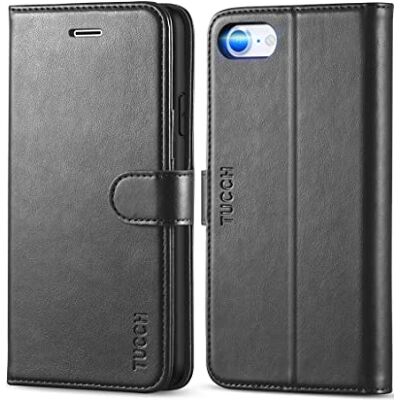 TUCCH Coque Portefeuille pour iPhone SE 2022/SE 2020/8/7, Noir TUCCH Coque Portefeuille pour iPhone SE 2022/SE 2020/8/7, Noir