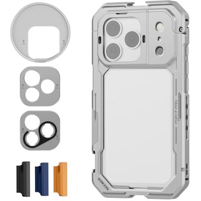 NEEWER PA143 Cage de téléphone compatible avec iPhone 17 Pro, stabilisateur vidéo à libération rapide avec anneau de filtre de 67 mm, plaque arrière d'objectif 17 mm, adaptateur de montage en T, 4 NEEWER PA143 Cage de téléphone compatible avec iPhone 17 Pro, stabilisateur vidéo à libération rapide avec anneau de filtre de 67 mm, plaque arrière d'objectif 17 mm, adaptateur de montage en T, 4
