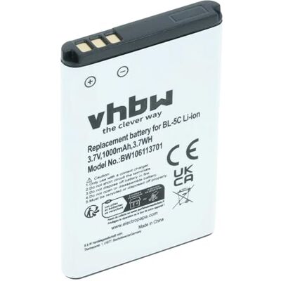 vhbw 1 batterie remplace Nokia BL-5CB, BL-5C, BL-5CA, BR-5C pour smartphone (1000mAh, 3,7V, Li-Ion) vhbw 1 batterie remplace Nokia BL-5CB, BL-5C, BL-5CA, BR-5C pour smartphone (1000mAh, 3,7V, Li-Ion)