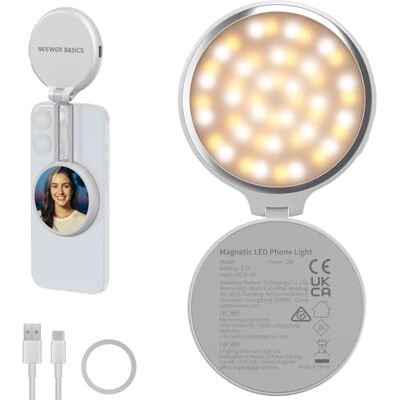NEEWER BASICS NL48R Lampe à selfie LED magnétique compatible avec MagSafe iPhone, support de téléphone de bureau avec miroir de maquillage 1160lx/0,2 m 900 mAh CRI95 Éclairage de remplissage pour NEEWER BASICS NL48R Lampe à selfie LED magnétique compatible avec MagSafe iPhone, support de téléphone de bureau avec miroir de maquillage 1160lx/0,2 m 900 mAh CRI95 Éclairage de remplissage pour