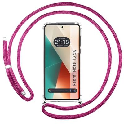 Coque transparente rose fuchsia avec cordon pour Xiaomi Redmi Note 13 5G Coque transparente rose fuchsia avec cordon pour Xiaomi Redmi Note 13 5G