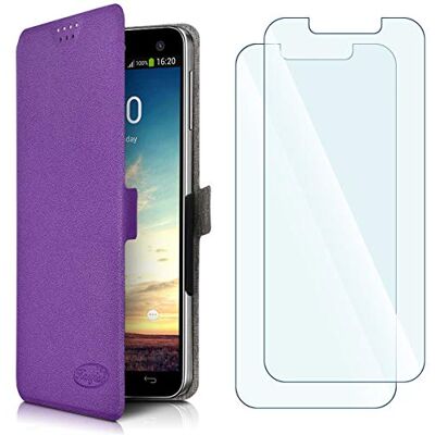 KARYLAX Pack 2 Verres Flexible + Etui à Rabat Universel S Violet pour Orange Neva Start KARYLAX Pack 2 Verres Flexible + Etui à Rabat Universel S Violet pour Orange Neva Start