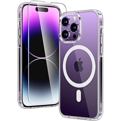 TAURI Coque Magnétique pour iPhone 14 Pro Max,Transparent Protection D'écran Incluse, Compatible avec MagSafe, Anti-Choc Mince et Anti-Chute TAURI Coque Magnétique pour iPhone 14 Pro Max,Transparent Protection D'écran Incluse, Compatible avec MagSafe, Anti-Choc Mince et Anti-Chute