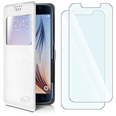 KARYLAX Pack 2 Verres Flexible + Etui S-View Universel M Blanc pour LOGICOM Le Connect KARYLAX Pack 2 Verres Flexible + Etui S-View Universel M Blanc pour LOGICOM Le Connect
