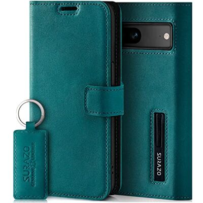 SURAZO Étui de protection de qualité supérieure en cuir véritable pour Google Pixel 7A 5G Pliable Avec aimant, compartiment pour cartes, protection RFID À rabat Turquoise SURAZO Étui de protection de qualité supérieure en cuir véritable pour Google Pixel 7A 5G Pliable Avec aimant, compartiment pour cartes, protection RFID À rabat Turquoise