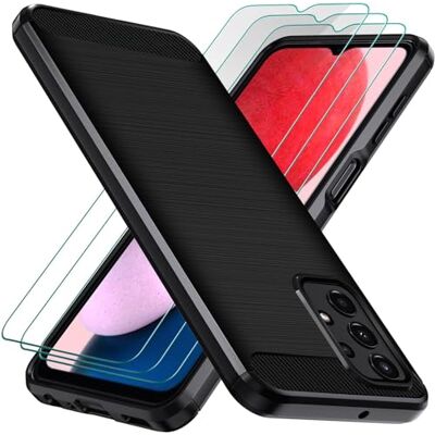 ivoler Coque pour Samsung Galaxy A13 4G / A13 5G / A04S avec 3 Pièces Protection écran en Verre Trempé, Fibre de Carbone Souple TPU Housse Etui de Protection en Silicone Antichoc Noir ivoler Coque pour Samsung Galaxy A13 4G / A13 5G / A04S avec 3 Pièces Protection écran en Verre Trempé, Fibre de Carbone Souple TPU Housse Etui de Protection en Silicone Antichoc Noir