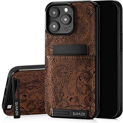 SURAZO Étui de protection arrière en cuir véritable pour Apple iPhone 15 Pro Étui de protection pour téléphone portable en cuir résistant aux chocs avec [compartiment pour cartes, support, SURAZO Étui de protection arrière en cuir véritable pour Apple iPhone 15 Pro Étui de protection pour téléphone portable en cuir résistant aux chocs avec [compartiment pour cartes, support,