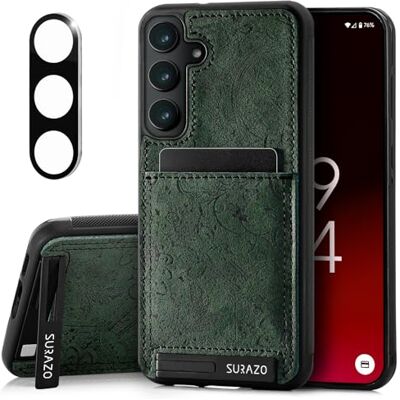 SURAZO Étui de protection en cuir pour Samsung Galaxy S25 Plus Avec protection de l'appareil photo Arrière en cuir véritable Compartiment pour cartes Fonction support Motif floral En cuir SURAZO Étui de protection en cuir pour Samsung Galaxy S25 Plus Avec protection de l'appareil photo Arrière en cuir véritable Compartiment pour cartes Fonction support Motif floral En cuir