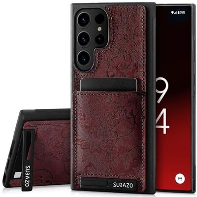 SURAZO Étui de protection arrière en cuir véritable de qualité supérieure pour Samsung Galaxy S24 Ultra – Étui de protection en cuir résistant aux chocs – Compartiment pour cartes, fonction support, SURAZO Étui de protection arrière en cuir véritable de qualité supérieure pour Samsung Galaxy S24 Ultra – Étui de protection en cuir résistant aux chocs – Compartiment pour cartes, fonction support,