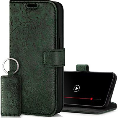 SURAZO Étui de protection pour Samsung Galaxy S23 FE Pliable en cuir véritable Avec aimant, compartiment pour cartes, protection RFID Étui à rabat en cuir Motif floral vert SURAZO Étui de protection pour Samsung Galaxy S23 FE Pliable en cuir véritable Avec aimant, compartiment pour cartes, protection RFID Étui à rabat en cuir Motif floral vert