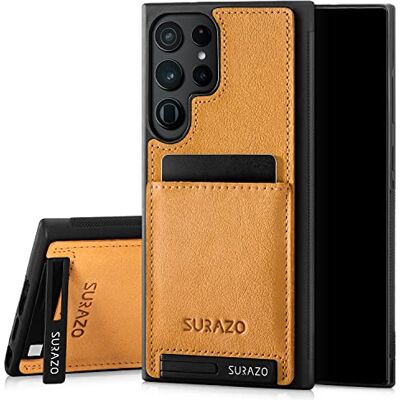 SURAZO Étui de protection arrière en cuir véritable de qualité supérieure pour Samsung Galaxy S23 Ultra – Étui de protection en cuir résistant aux chocs avec [compartiment pour cartes, support, SURAZO Étui de protection arrière en cuir véritable de qualité supérieure pour Samsung Galaxy S23 Ultra – Étui de protection en cuir résistant aux chocs avec [compartiment pour cartes, support,