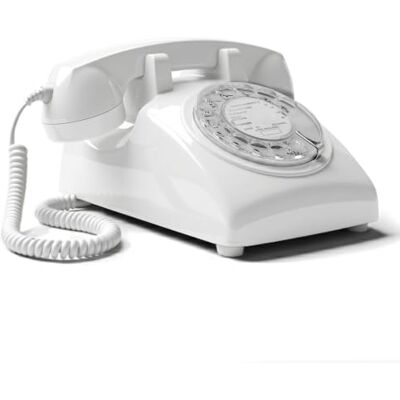 Opis Technology Opis 60s Cable: Téléphone Fixe Vintage Compatible Box, Style rétro des années 60, avec Son Aspect Ancien à Cadran Classique Blanc Opis Technology Opis 60s Cable: Téléphone Fixe Vintage Compatible Box, Style rétro des années 60, avec Son Aspect Ancien à Cadran Classique Blanc