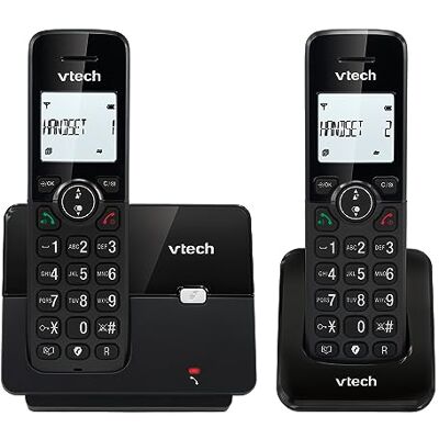 VTech CS2001 Téléphone sans fil maison Duo, téléphone fixe sans fil DECT facile à utiliser, écoute extra forte, blocage des appels mains libres, identification de l'appelant, écran rétroéclairé, noir VTech CS2001 Téléphone sans fil maison Duo, téléphone fixe sans fil DECT facile à utiliser, écoute extra forte, blocage des appels mains libres, identification de l'appelant, écran rétroéclairé, noir