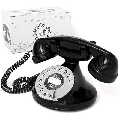 Opis Technology FunkyFon Cable : Téléphone rétro au Style des années 1920 avec Cadran Rotatif Noir Opis Technology FunkyFon Cable : Téléphone rétro au Style des années 1920 avec Cadran Rotatif Noir