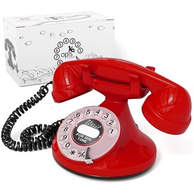 Opis Technology FunkyFon Cable : Téléphone rétro au Style des années 1920 avec Cadran Rotatif Rouge Opis Technology FunkyFon Cable : Téléphone rétro au Style des années 1920 avec Cadran Rotatif Rouge