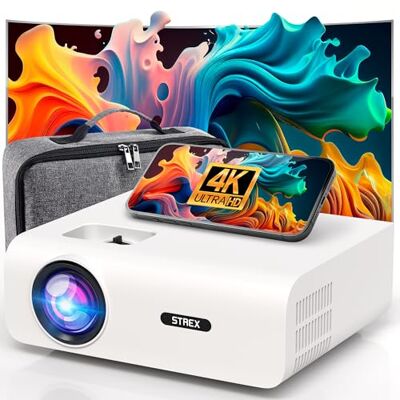 Strex Vidéoprojecteur 1080P Full HD 15000 Lumens Streaming Sans Fil Sac/Écran de Projection Inclus WiFi Bluetooth Mini Vidéoprojecteur Projecteur Strex Vidéoprojecteur 1080P Full HD 15000 Lumens Streaming Sans Fil Sac/Écran de Projection Inclus WiFi Bluetooth Mini Vidéoprojecteur Projecteur